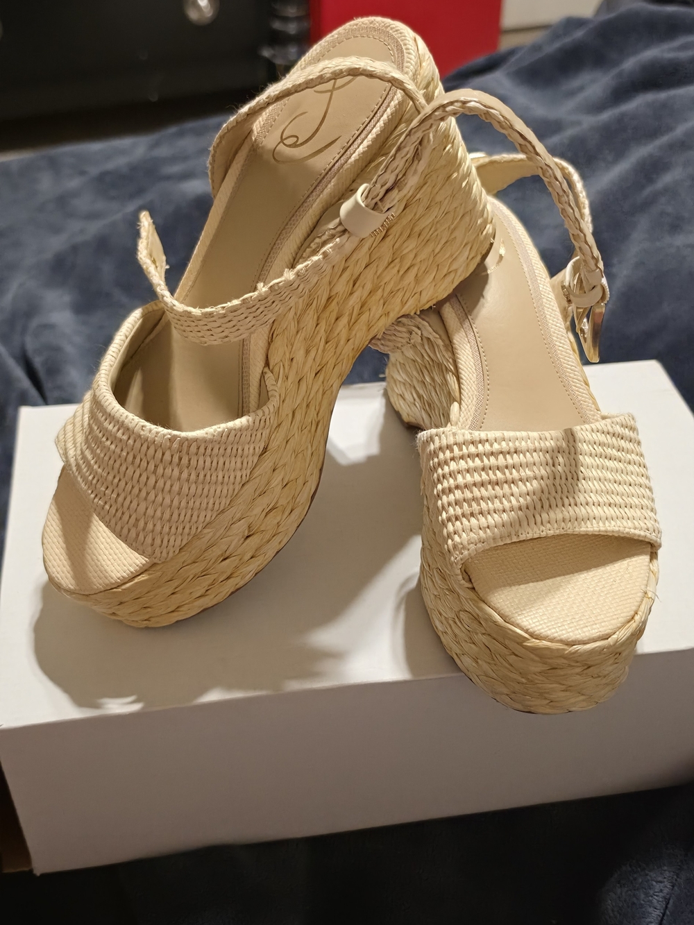 Sam Edelman Beige Braided Platform Wedge Sandals